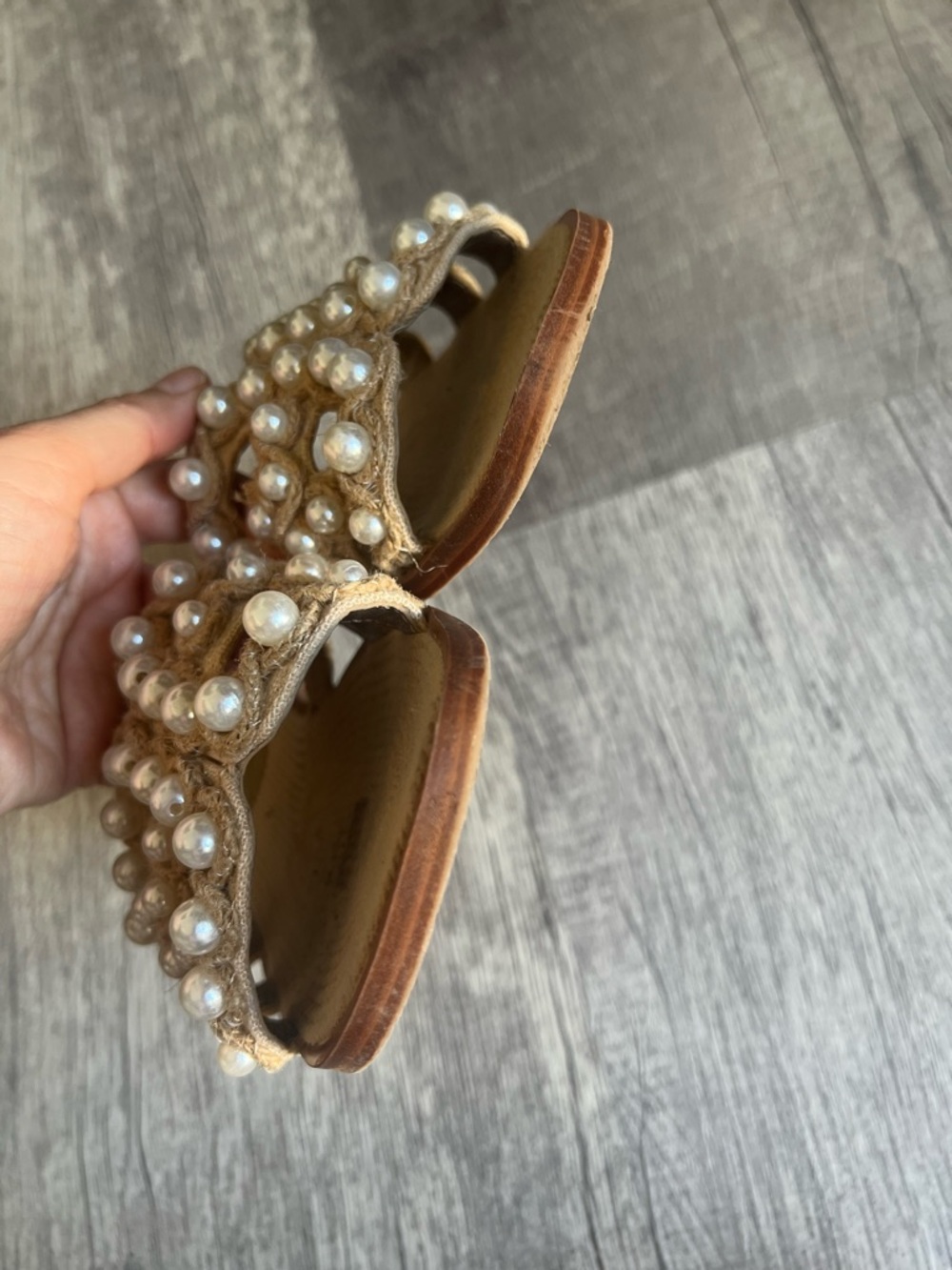 Sam Edelman Natural Pearl Embellished Woven Slide Sandals - Picture 7 of 10